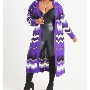 NWT Ashley Stewart Purple and White Chevron Cardigan Size 26